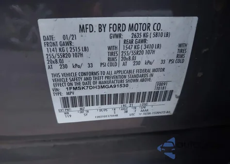 2021 Ford Explorer Xlt z USA, uszkodzony, nr VIN 1FMSK7DH3MGA91530